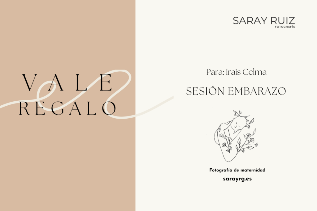 Vale regalo para sesión de fotos de Saray Ruiz Fotografía, con ilustración minimalista de maternidad.